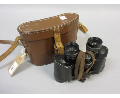 Pair of Negretti and Zambra binoculars together with a shooting stick