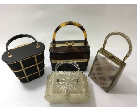 Four vintage Lucite box shape handbags