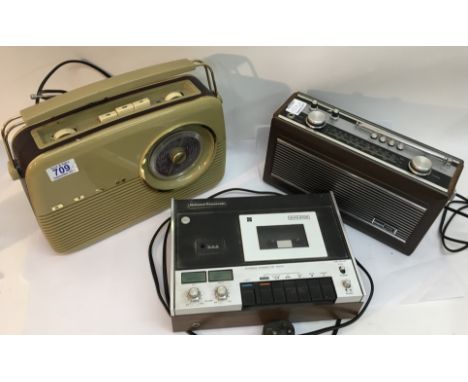 Two vintage Roberts and Bush radios and a National Panasonic tape recorder