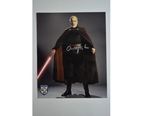 A collection of signed prints of Star Wars actors including Mark Hamill, Carrie Fisher, Christopher Lee and Samuel L Jackson 