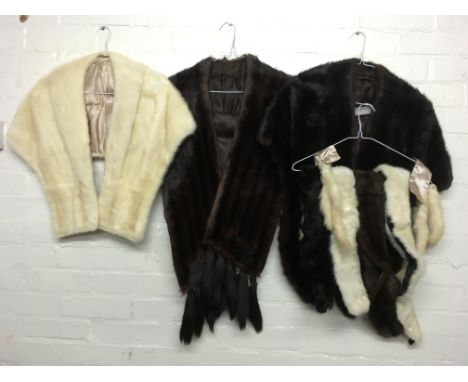 Three vintage fur stoles and a small collection of pieces
