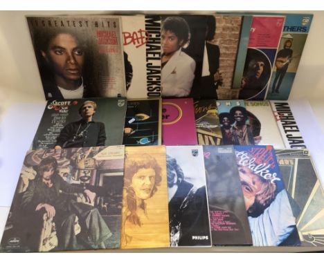 A collection of LPs and 12 inch singles by various artists including Michael Jackson, The Walker Brothers, Rod Stewart, Stevi