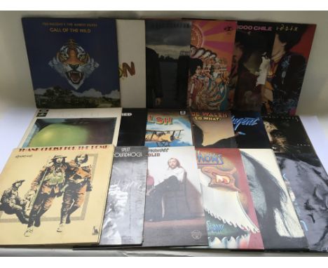 A collection of rock LPs by various artists including Jimi Hendrix, Groundhogs, Joe Walsh, Jeff Beck, Eric Clapton and others