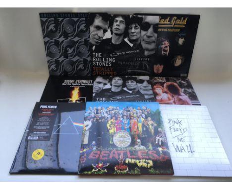 A collection of eight LPs by The Rolling Stones, David Bowie, The Beatles and Pink Floyd comprising mainly 180g pressings.