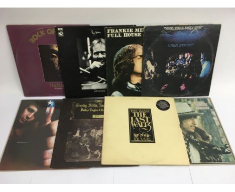 A collection of eight folk rock albums including 'Crosby, Stills, Nash and Young - De ja vu' (K 50001), 'Roy Harper - Stormco