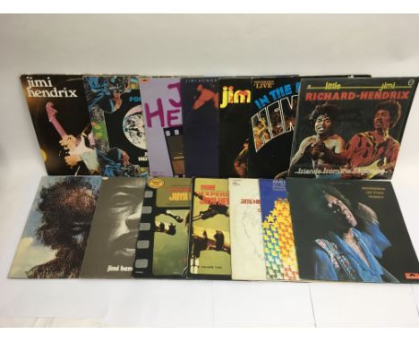 A collection of Jimi Hendrix LPs including 'The Cry Of Love' (2302 023), 'War Heroes' (2302 020), 'Hendrix In The West' (2302