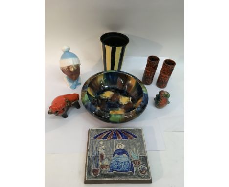 A collection of 20th century modern ceramics including a Stavangerflint vase, Knapstrup tile and a West German bust