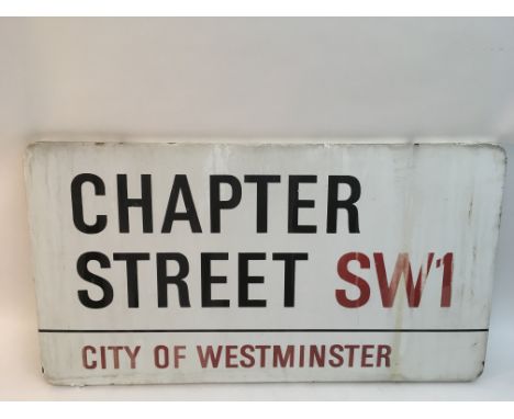 An enamel street sign for Chapter Street, London. Approximately 45x82 cm