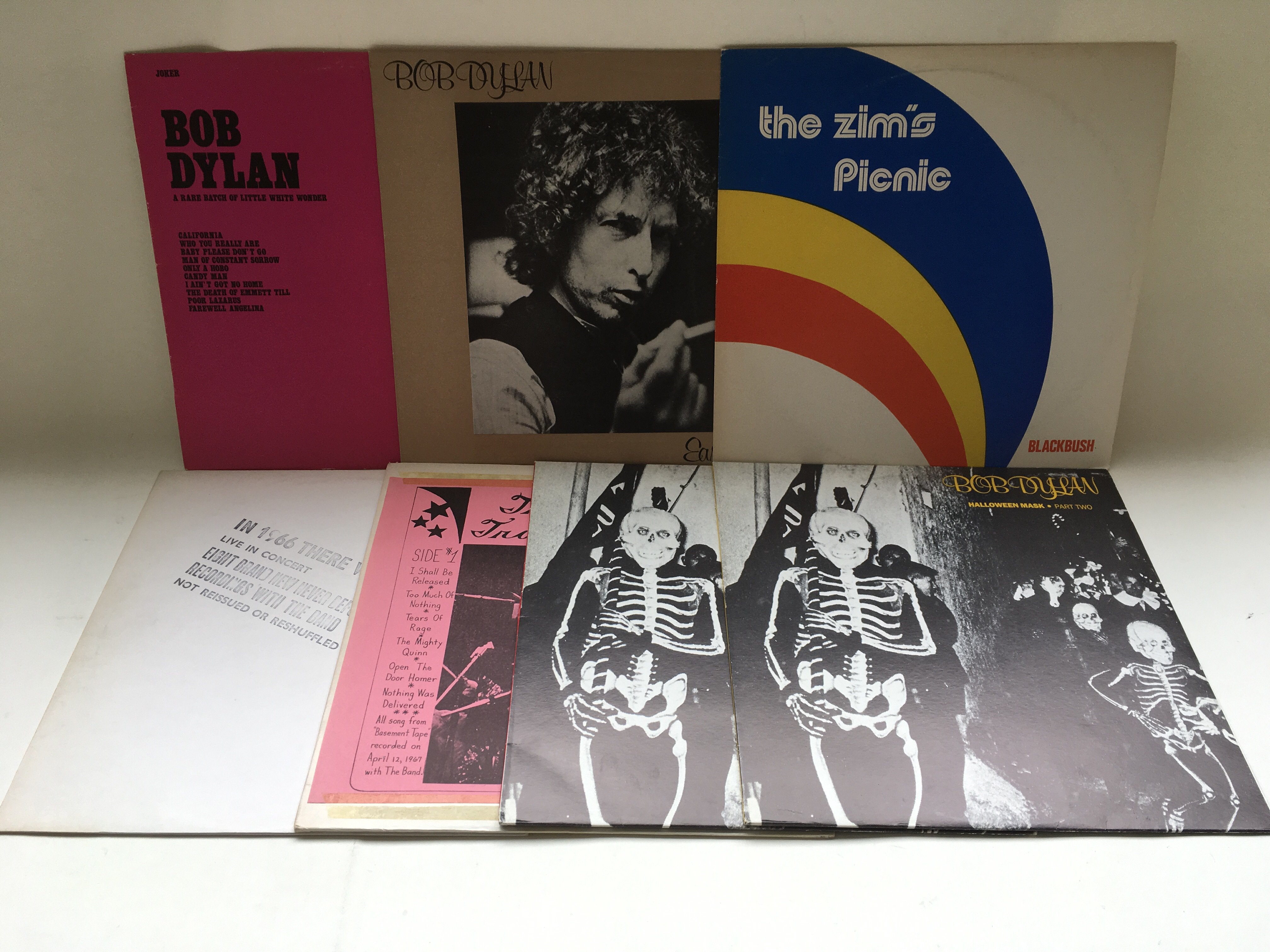 Seven Bob Dylan bootleg LPs.