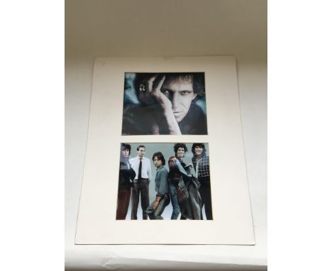 A mounted Nick Barnier print of Keith Richards plus a photo of The Rolling Stones bearing a signature believed to be Keith Ri