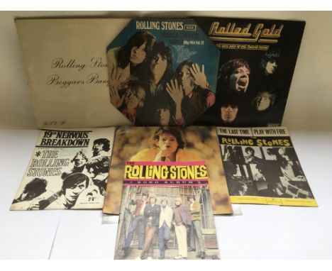 A collection of Rolling Stones items comprising LPs 'Beggar's Banquet' (SKL 4955), 'Through The Past, Darkly' (SKL 5019), 'Ro