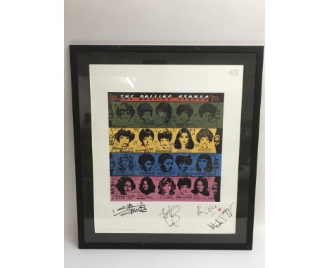 A framed and glazed signed poster of the artwork used for The Rolling Stones LP 'Some Girls' featuring the autographs of Mick