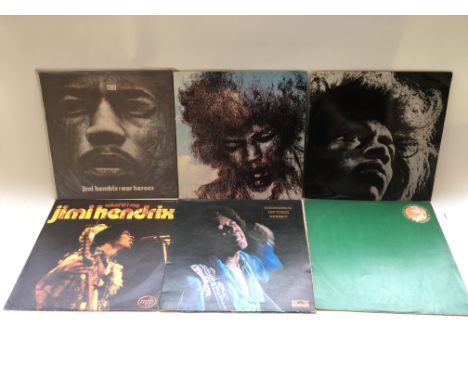 A collection of various Jimi Hendrix LPs including 'The Cry Of Love' (2408 101), 'In Memoriam' (SL 3001/2), 'War Heroes' (230