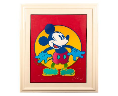 Large color serigraph on wove paper by Pop artist Peter Max from his 1996 series Disney: Mickey and Minnie Mouse. It depicts 