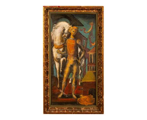 Original oil on board of a handsome page who is dressed in Renaissance clothing. He wears the yellow-orange and red colors of