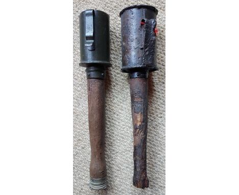 Two German WWI stick grenades; Mk2 1915, &amp; 1917. (2)