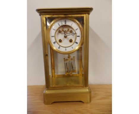 A French four-glass mantel clock with mercury compensated pendulum  - dial cracked.