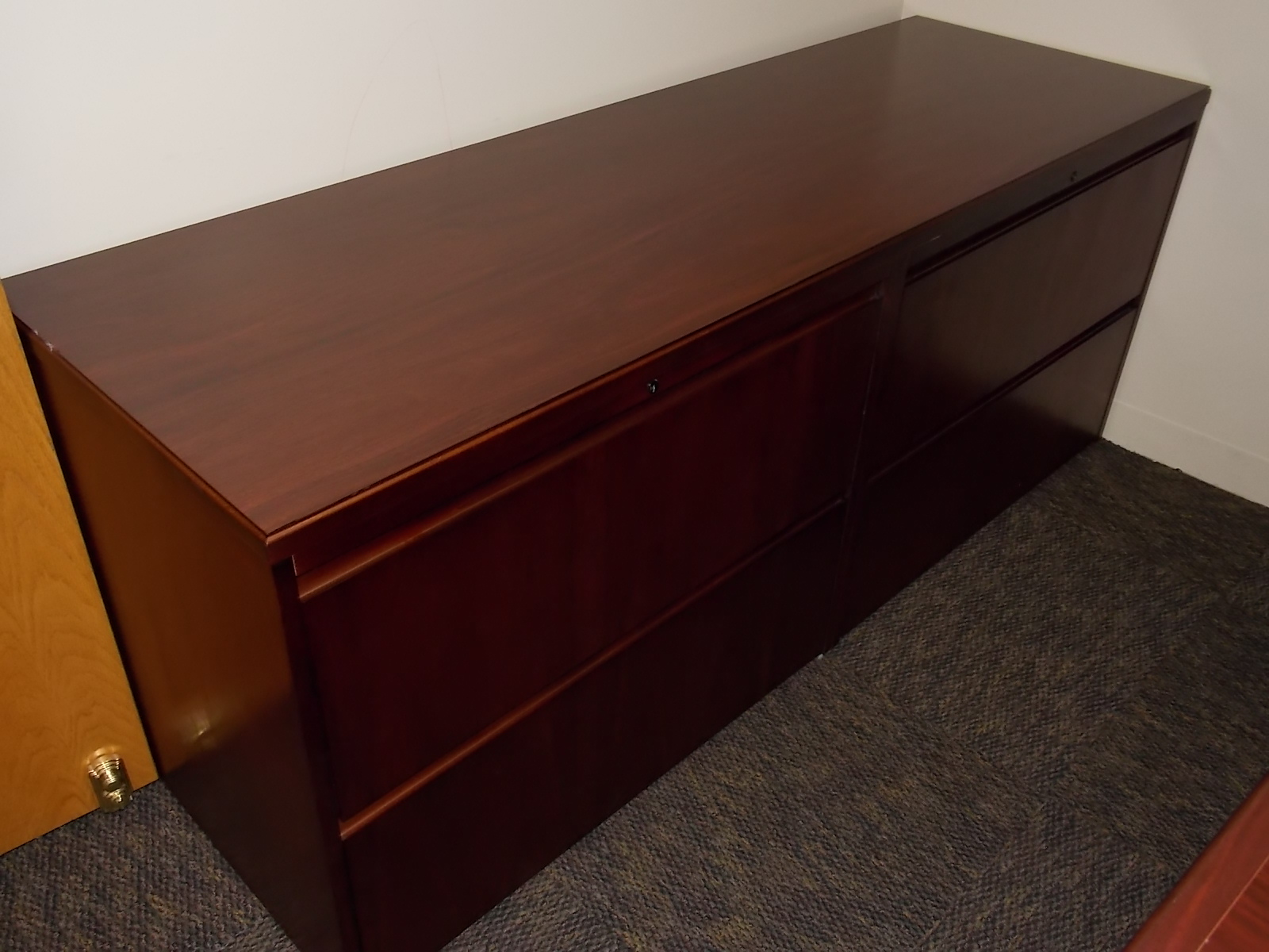 JOFCO MAHOGANY 4 DRAWER LATERAL FILE CREDENZA MATCHING THE ABOVE DESK