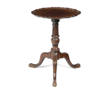 A MAHOGANY TRIPOD OCCASIONAL TABLEIN GEORGE II STYLE, 18TH CENTURY AND LATERthe fixed top with a pie-crust moulded edge on a 