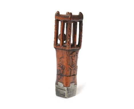 AN UNUSUAL GEORGE II FOLK ART FRUITWOOD KNIFE HANDLEC.1750the carved and pierced lantern top enclosing a single ball above pa