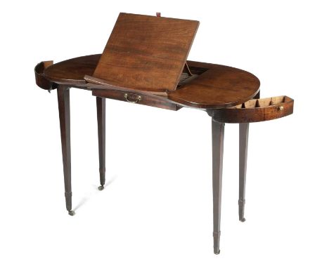 A GEORGE III MAHOGANY KIDNEY SHAPED DRAUGHTMAN'S TABLELATE 18TH CENTURYthe top with a central hinged adjustable slope on a ra