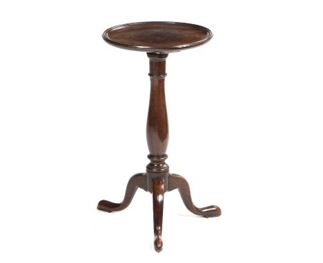 AN EARLY GEORGE III MAHOGANY TRIPOD WINE TABLEC.1760the circular dished fixed top on a baluster turned stem53cm high, 33.2cm 
