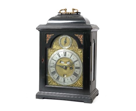 A WILLIAM AND MARY EBONISED BRACKET CLOCKBY THOMAS MARTIN, LONDON, C.1700the brass, eight day, single fusee movement with fiv