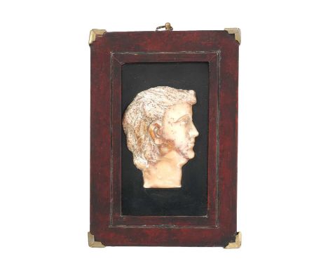 AN ITALIAN MARBLE GRAND TOUR PORTRAIT RELIEF BUSTLATE 19TH / EARLY 20TH CENTURYdepicting a Roman man, in a later wooden frame
