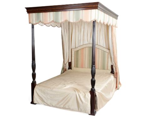 A GEORGE III MAHOGANY FOUR POSTER BEDIN THE MANNER OF GILLOWS, LATE 18TH CENTURY AND LATERthe moulded cornice with foliate ca