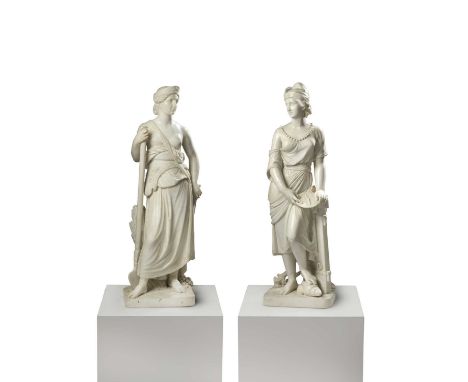 A PAIR OF ITALIAN MARBLE ALLEGORICAL FIGURES BY RINALDO RINALDI (1793-1873)depicting Agriculture and Seafaring, each in the f