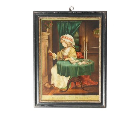 A SET OF THREE GEORGE III REVERSE GLASS PRINTS OF MARRIAGE A-LA-MODEAFTER HOGARTH, LATE 18TH CENTURYplates I, II and III, tog
