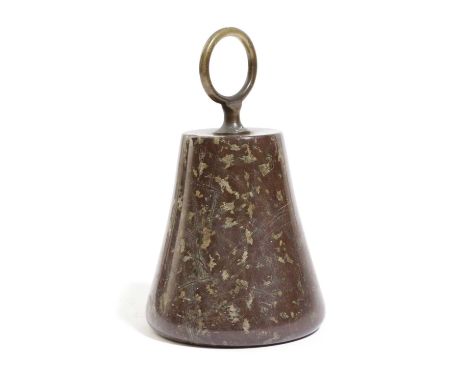 A CORNISH SERPENTINE DOORSTOPLATE 19TH / EARLY 20TH CENTURYof bell form, with a brass ring handle19.5cm high
