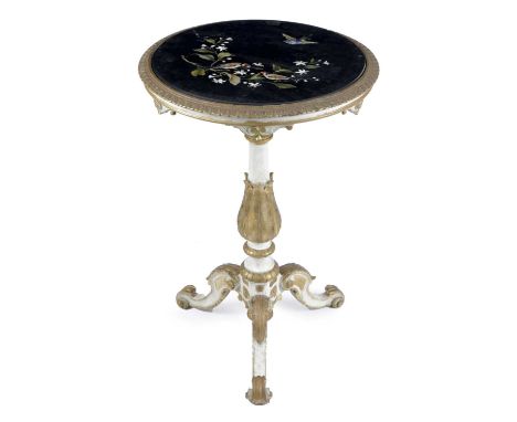 AN ITALIAN PIETRA DURA OCCASIONAL TABLEFLORENTINE, C.1880the circular top marquetry inlaid with various hardstones depicting 