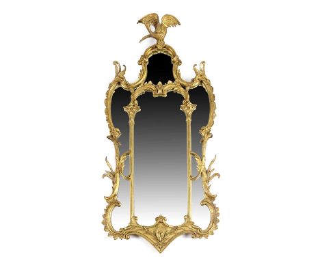A VICTORIAN GILTWOOD AND COMPOSITION WALL MIRROR IN CHIPPENDALE STYLE, SECOND HALF 19TH CENTURYthe shaped plates within a scr
