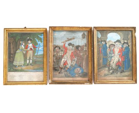 A COLLECTION OF GEORGE III EIGHT HAND-COLOURED MEZZOTINTSLATE 18TH CENTURYincluding 'The Elopement, or a Tripp to Scotland', 