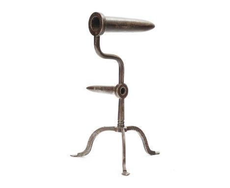 A RARE GEORGE III WROUGHT IRON GOFFERING IRONPOSSIBLY SUSSEX, C.1800with two barrels of different sizes, on a stem with decor