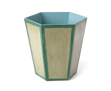A PAINTED HEXAGONAL WASTEPAPER BINBY COLEFAX & FOWLER, SECOND HALF 20TH CENTURYwith faux panel decoration in tones of green a
