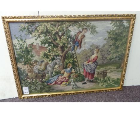 Framed & glazed tapestry, orchard scene