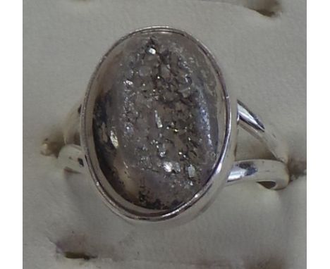 Silver fossil set ring