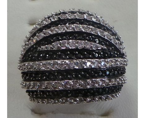 Silver black and white diamond cluster ring
