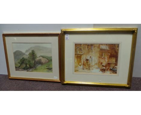Lot of 2x pictures - framed watercolour signed and framed Russell Flint print