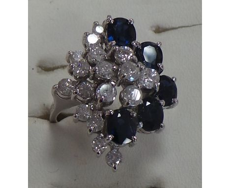 14K diamond and sapphire cluster ring approx. 1.25 caret diamond