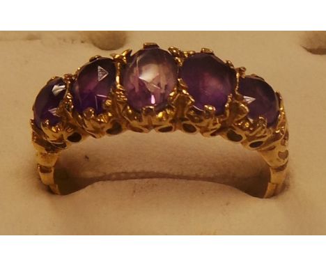 9ct antique style 5 stone amethyst ring