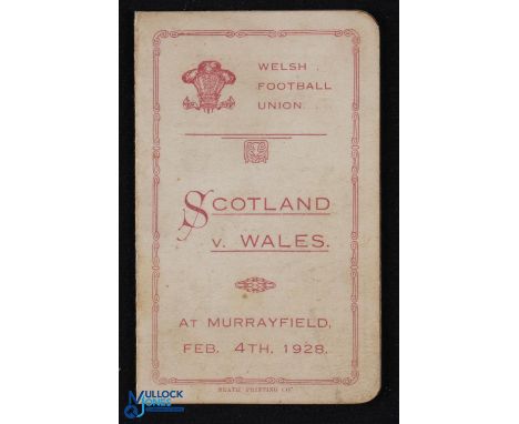 1928 Wales Rugby Itinerary to Scotland: Lovely little fold-over buff and red fold-over official players/committee card, a lit