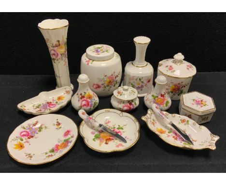 A Royal Crown Derby Posies pattern ginger jar and cover;  others preserve pot, table bell, cruet set, trinket dishes etc 