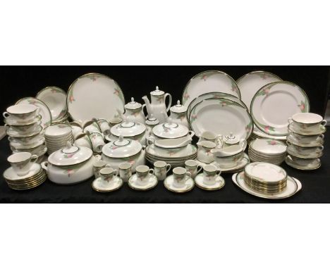 An extensive Royal Doulton Vogue Awakening pattern dinner, tea and coffee service inc four tureens and covers, cake stand, ov