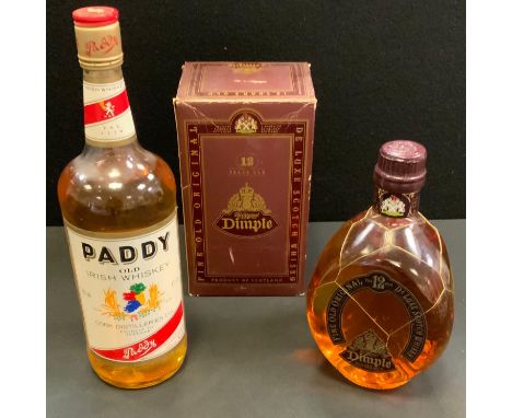 Alcohol - Dimple, 12years old, fine old original de luxe scotch whisky, 40%vol, 75cl, boxed; another Paddy, old Irish whiskey