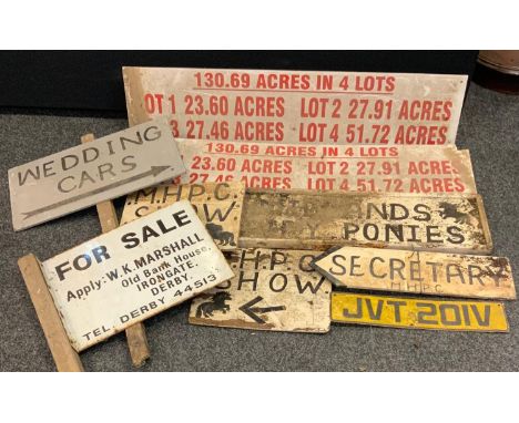 Advertising signs - enamel for sale sign, W.K.Marshall; other various signs, (9) 