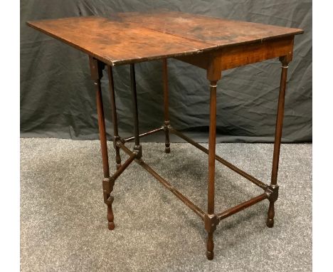 An early George III single sided drop leaf occasional table, possibly red walnut, rectangular top, turned slender gate leg su