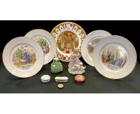 Royal Doulton Belle HN2340; figure group, girl and puppy; Delprado and other patch boxes; Royal Worcester Christmas Plates 19
